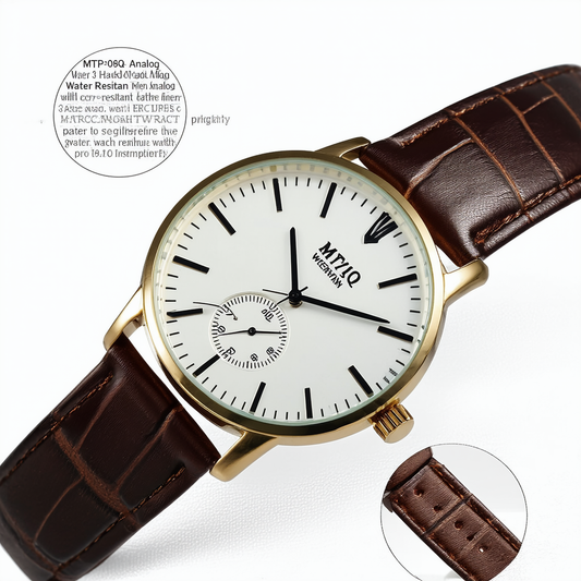 MTP1096Q 3-Hand Analog Water Resistant Men's Watch Genuine Leather Band