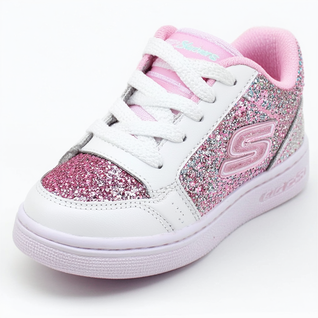 Skechers Kids Girl's Shoutouts-Sparkle & Style Sneaker, White/Pink, 5.5 Medium US Big Kid