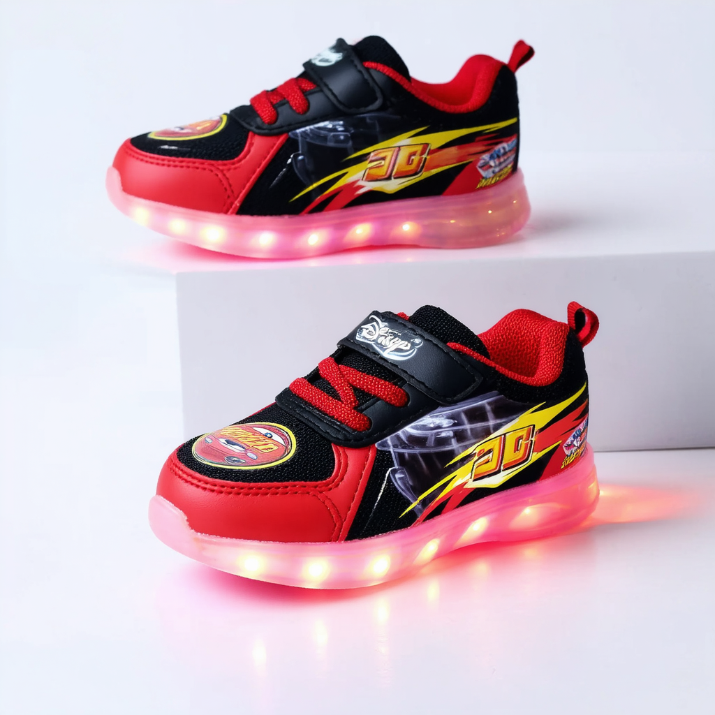 Disney Toddler Boys' Lightning McQueen Sneaker, Light-up Black/Red