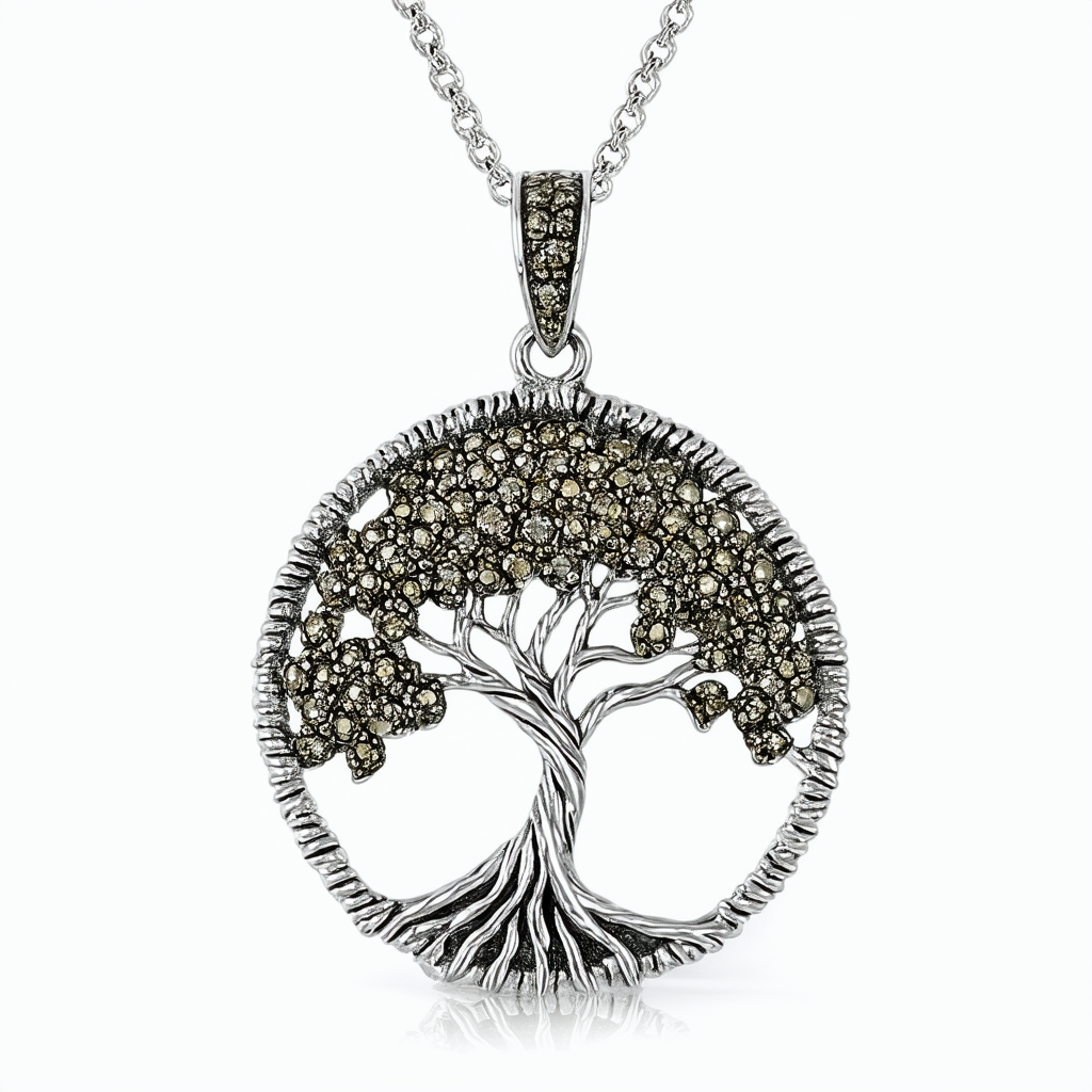 Amazon Collection Sterling Silver Marcasite Tree of Life Pendant Necklace , 18"