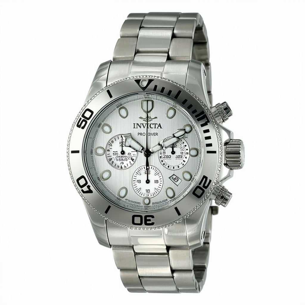Invicta Men's 12933 Pro Diver Chronograph Silver Textured Dial Stainless Steel Watch