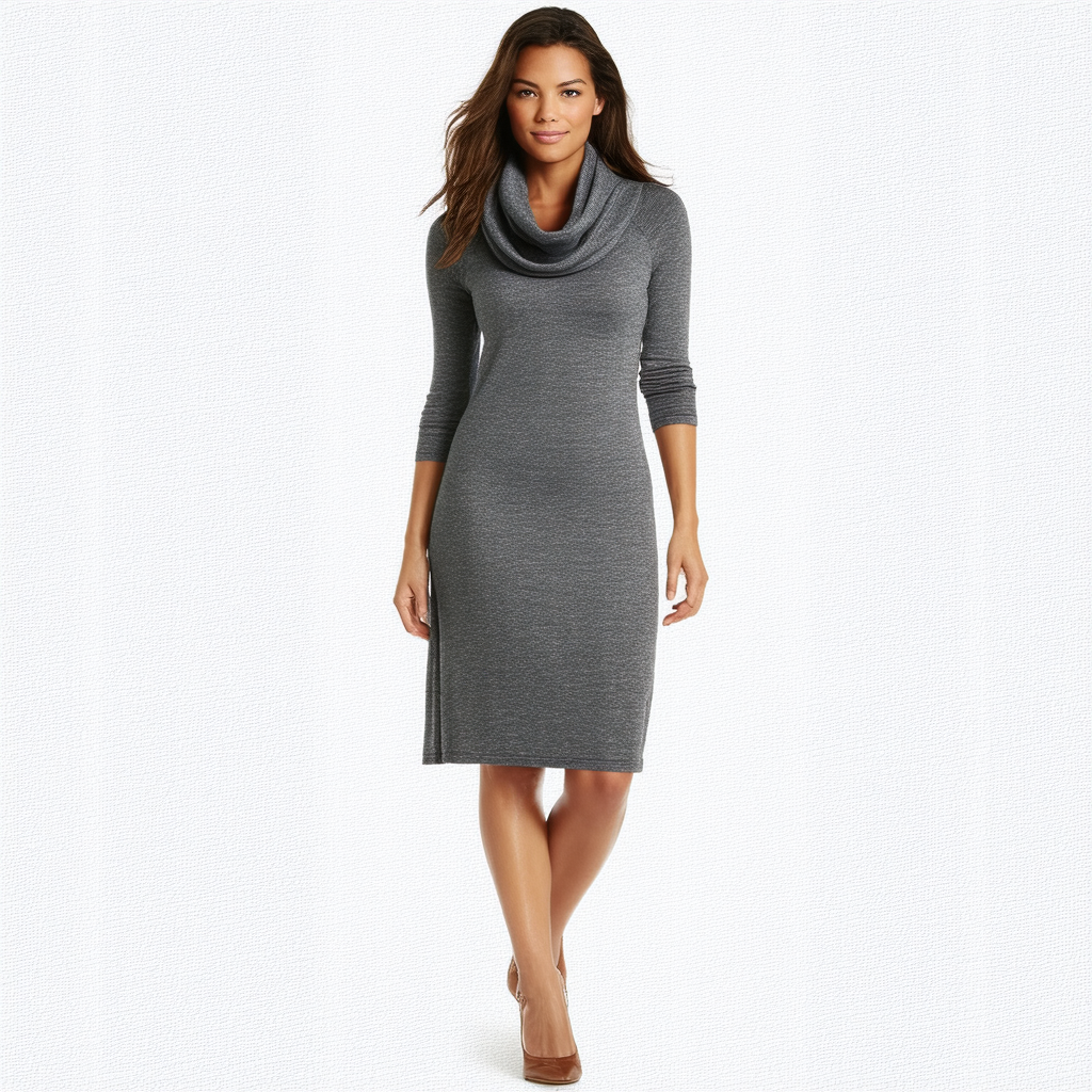 Anne Klein Women's 3/4 Sleeve Cowl Neck Heather Jersey Dress