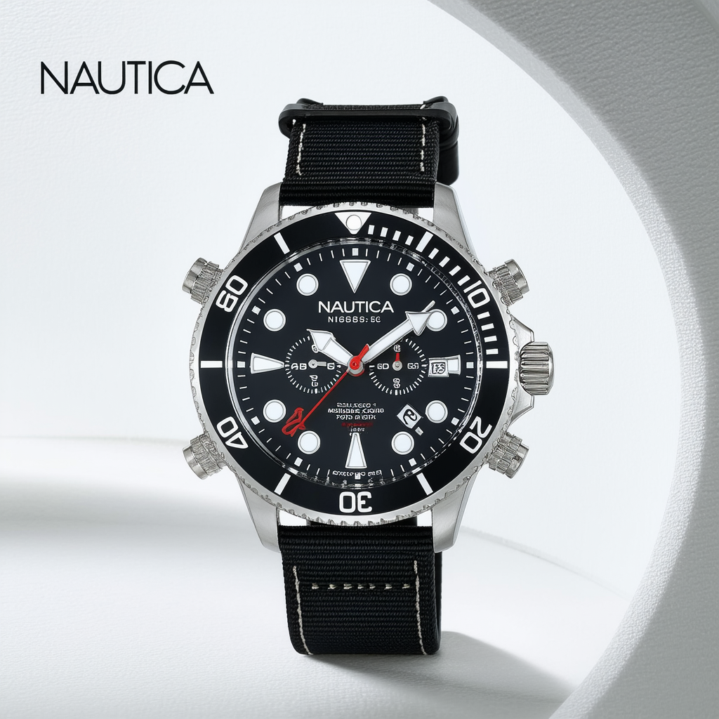 Nautica N18685G BFD 105 Stainless Steel Watch with Black Cloth Band