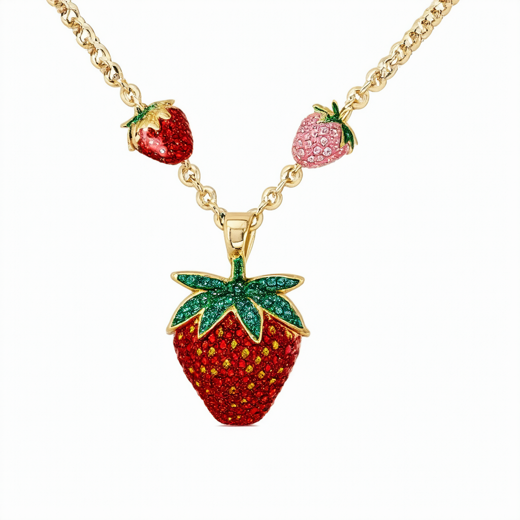 Betsey Johnson Strawberry Pendant Long Necklace