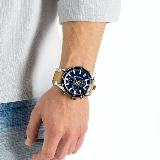 Nautica Men's NAD14517G NCC 01 CHRONO Analog Display Quartz Beige Watch