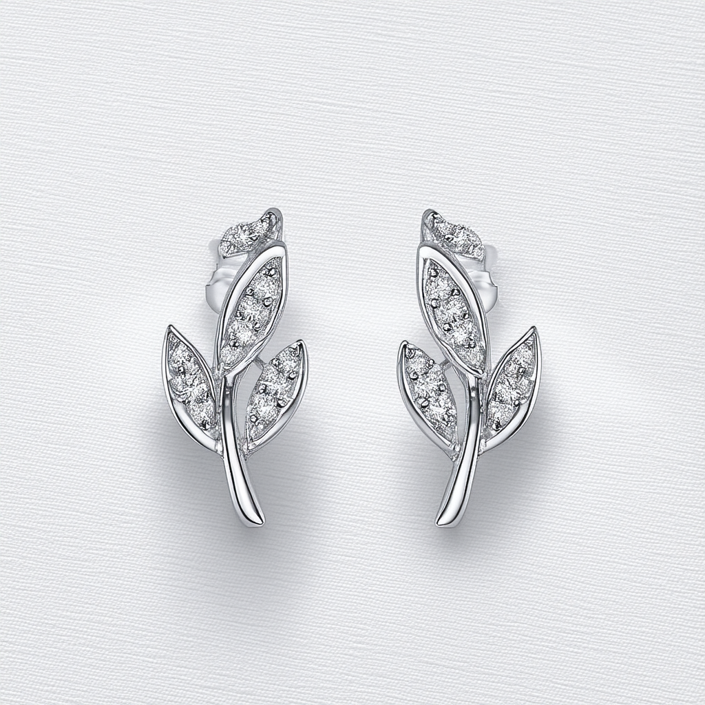 Amazon Collection Sterling Silver Leaf Diamond Earrings (0.02 cttw, I-J Color, I2-I3 Clarity)