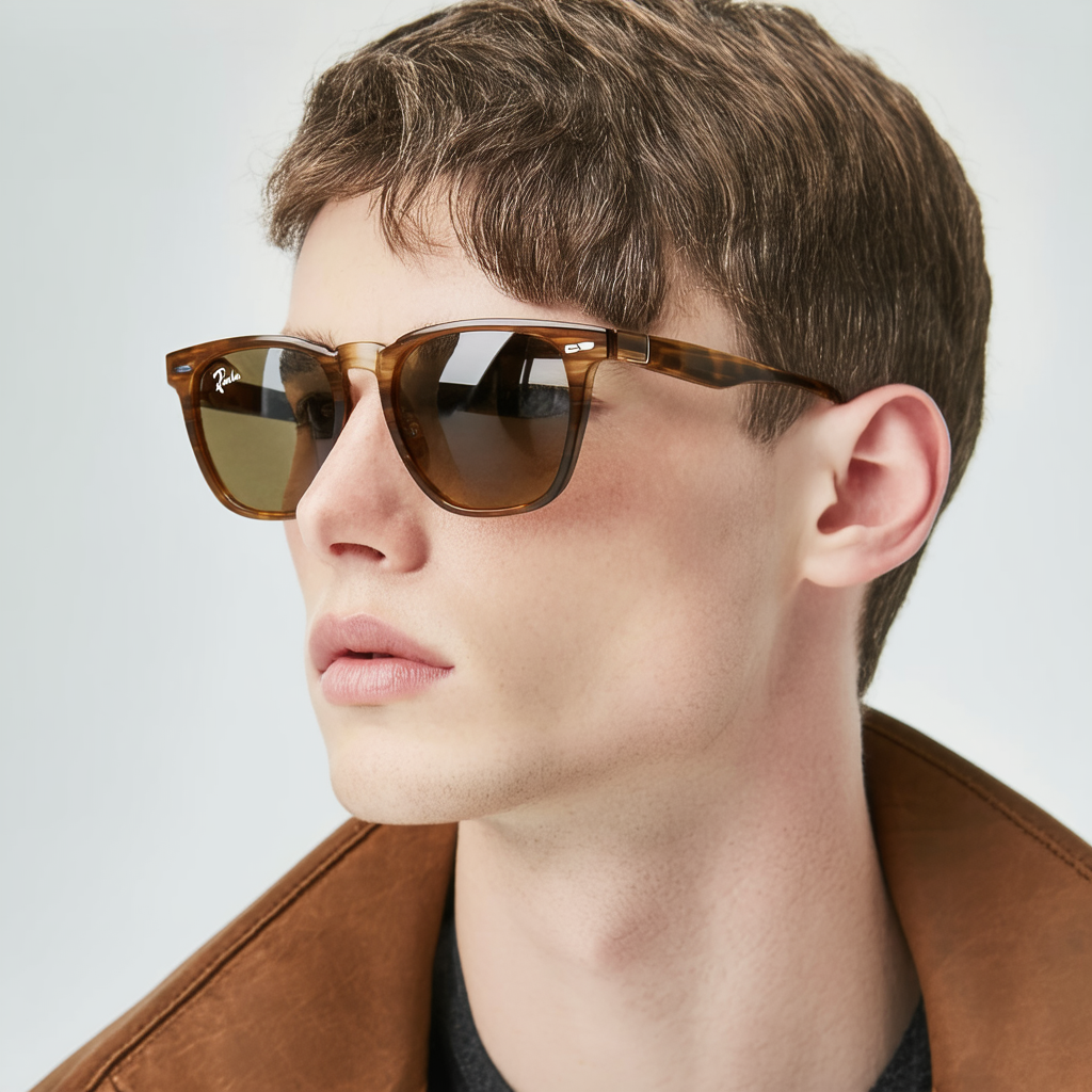 Ray-Ban RB4211 Tech Light Ray Rectangular Sunglasses, Brown, 55 mm