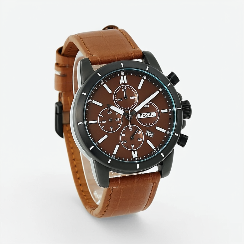 Fossil Men's JR1157 Brown Leather Strap Brown Analog Dial Chronograph Watch