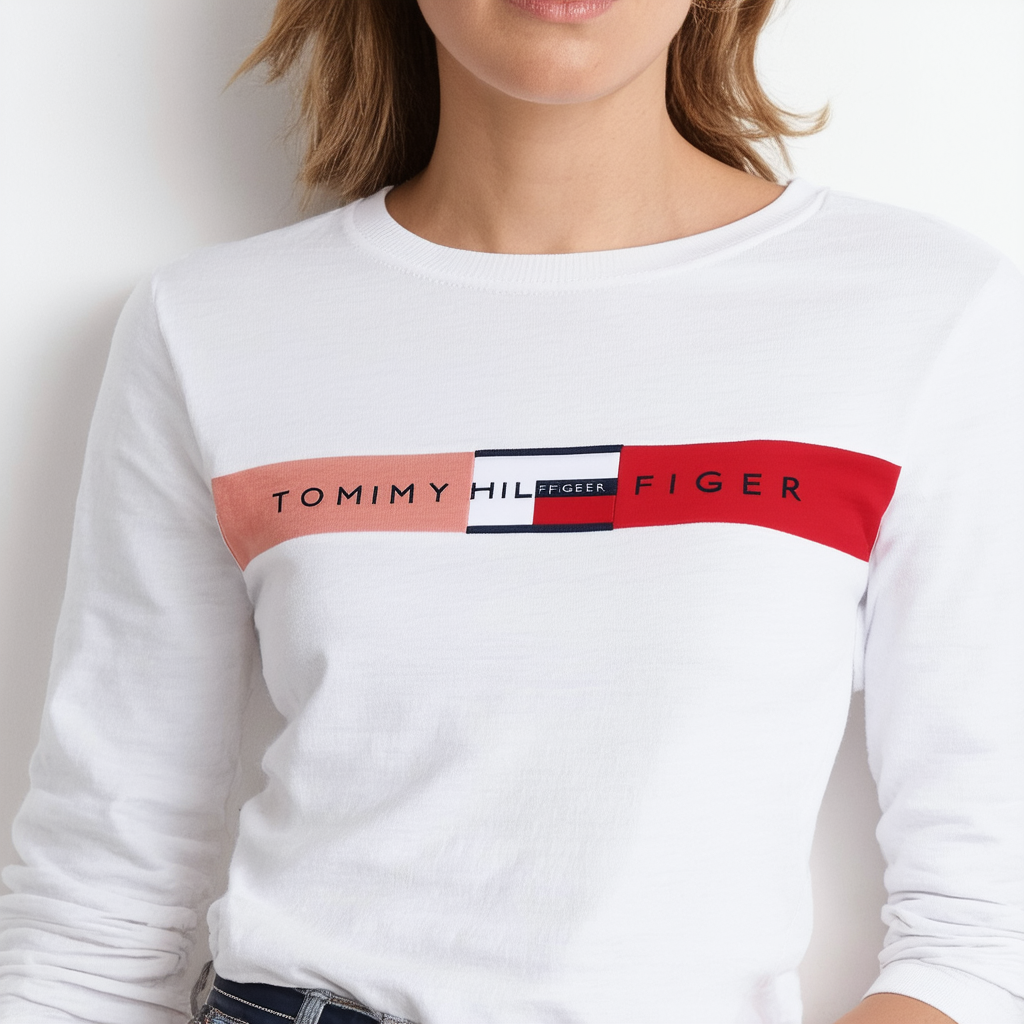 Tommy Hilfiger Women's Long Sleeve Crew Neck Logo Tee