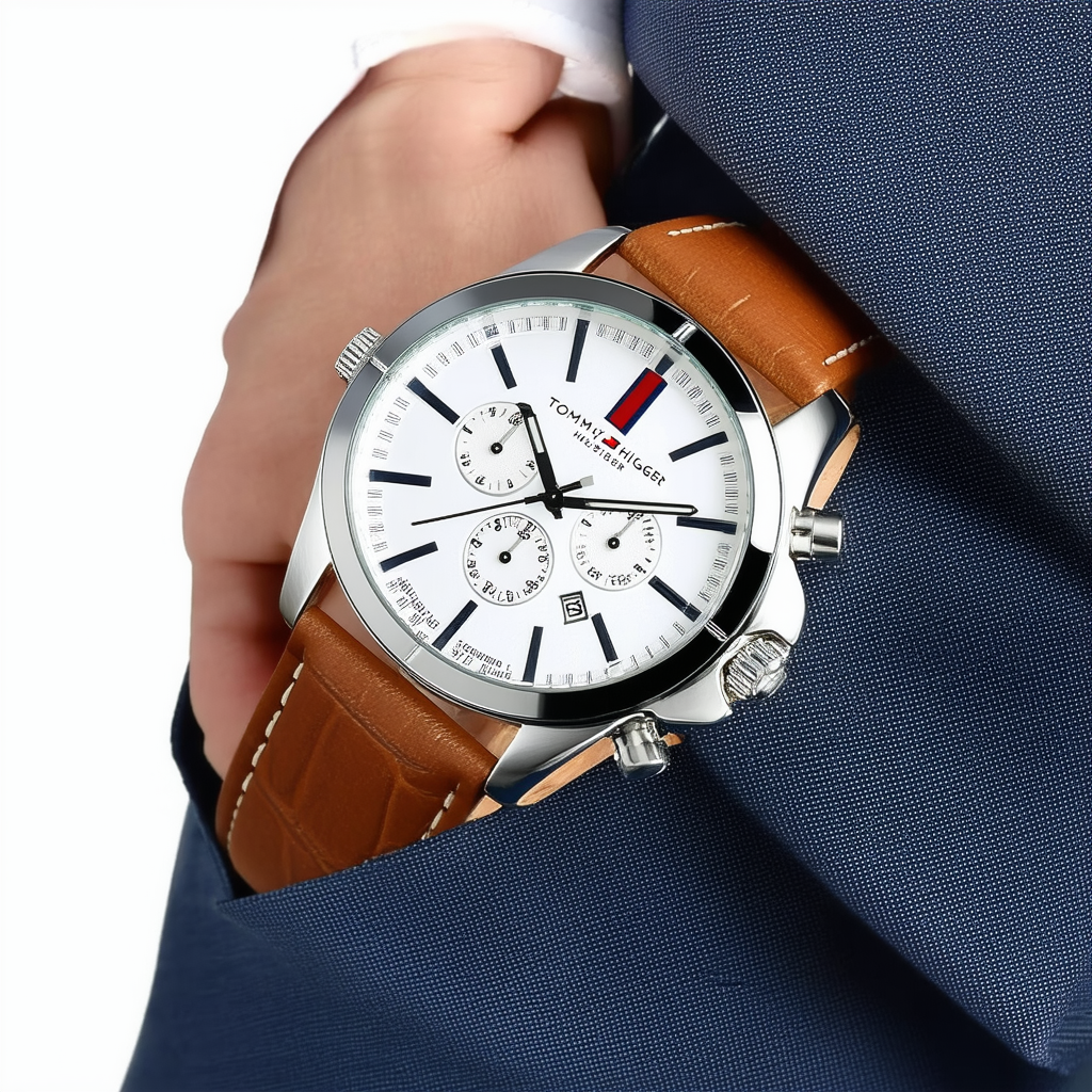 Tommy Hilfiger Men's 1790714 Sport Stainless Steel Case with Leather Strap Watch