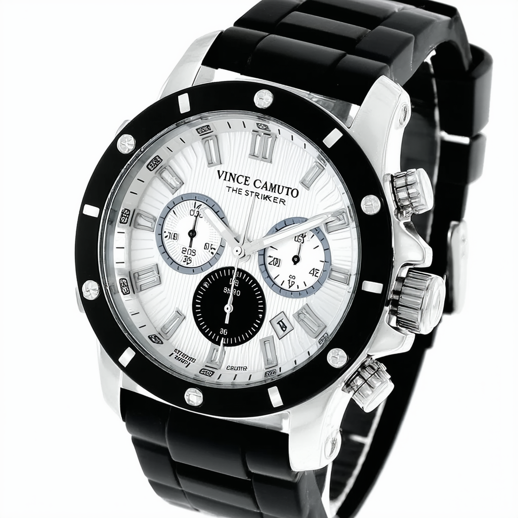 Vince Camuto Men's VC/1019BLSV The Striker Silver-Tone Black Resin Strap Chronograph Watch