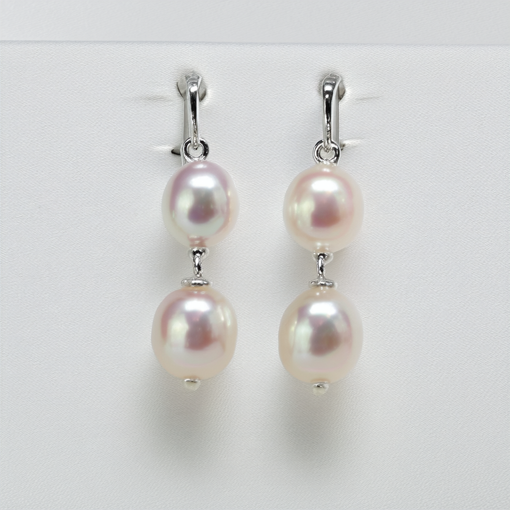 Amazon Collection Sterling Silver Round Shape Freshwater Cultured Pearl Dangle Earrings