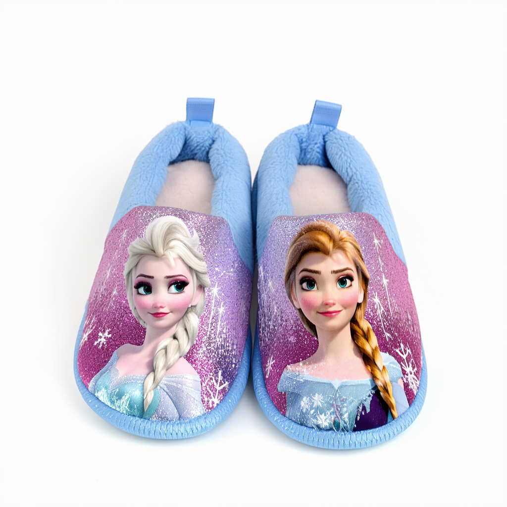 Disney Frozen Anna & Elsa Glitter Slippers Toddler Girl Medium 7/8