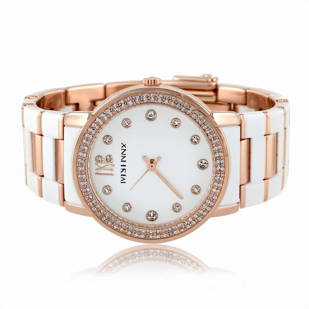 Anne Klein Women's AK/1314RGLP Premium Crystal-Accented Rose Gold-Tone and Ceramic Bangle Watch