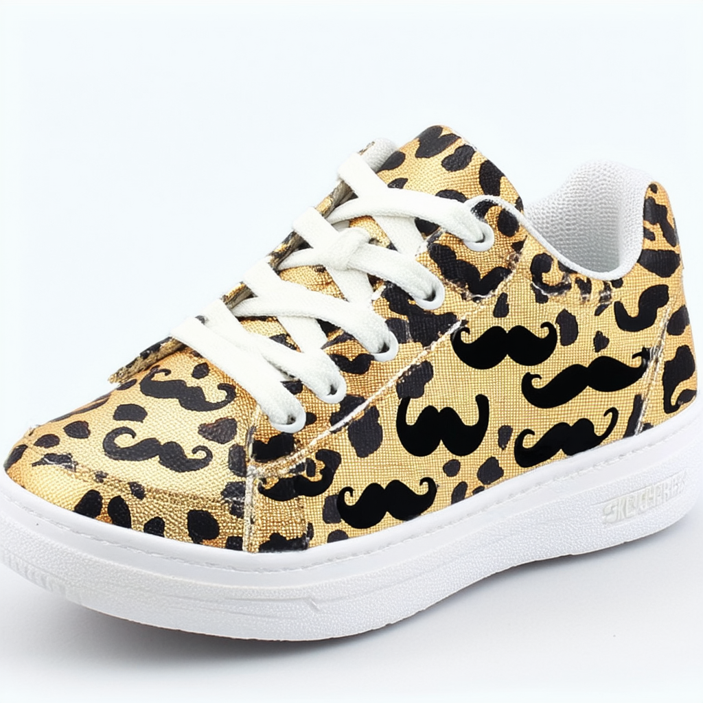 Skechers Women's Goldie-Wild Side. Leopard Mustache Letaher Lace Up Sneaker