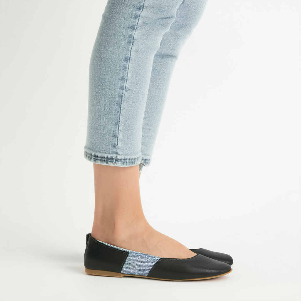 TOMS Women's Jutti D'Orsay Flats Black Leather/Chambray 7