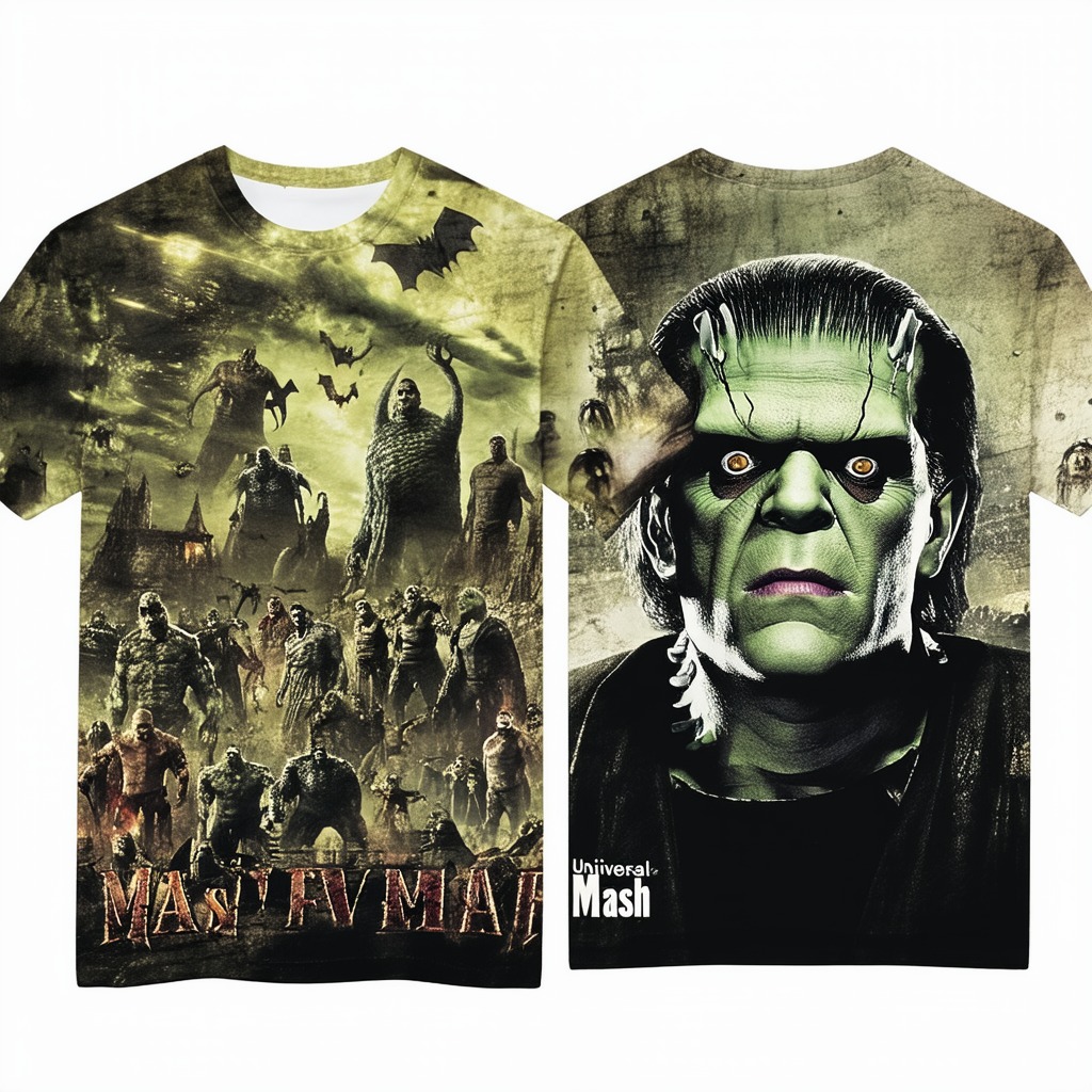 Universal Monsters Poster Mash Unisex Adult Sublimated T Shirt for Men and Women