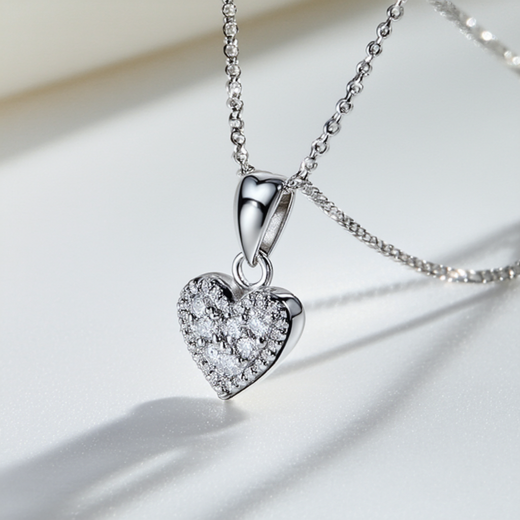 Amazon Collection Sterling Silver Diamond-Accent Heart with Love Pendant Necklace