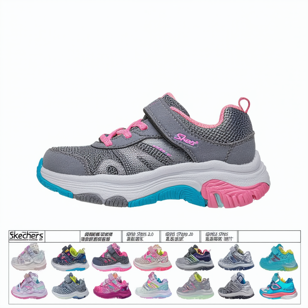 Skechers Girls Summer Steps 2.0 Sneaker, Grey/Multi, 1 Little Kid