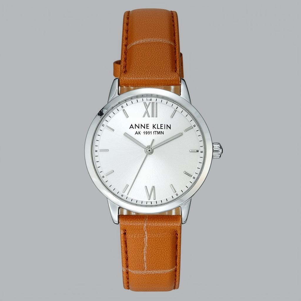 Anne Klein Women's AK/1951TMTN Silver-Tone Watch with Tan Leather Strap
