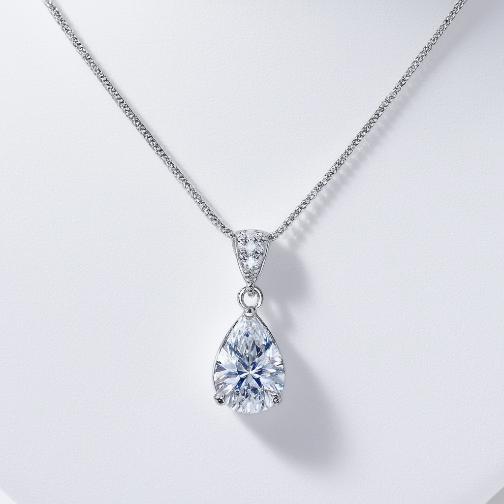 Amazon Collection Sterling Silver Crystal Teardrop Swarovski on Chain Pendant Necklace, 18"