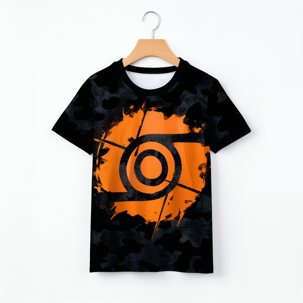 Naruto Shippuden Anime Black Camo Shirt Print Youth Boys Graphic T-Shirt