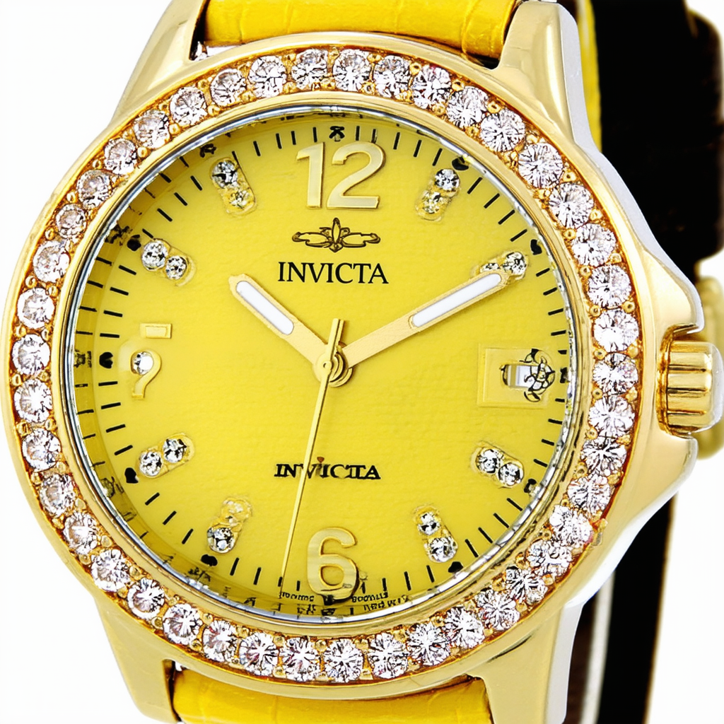 Invicta Women's 13657 Angel Yellow Dial Crystal Accented Gold Leather Watch