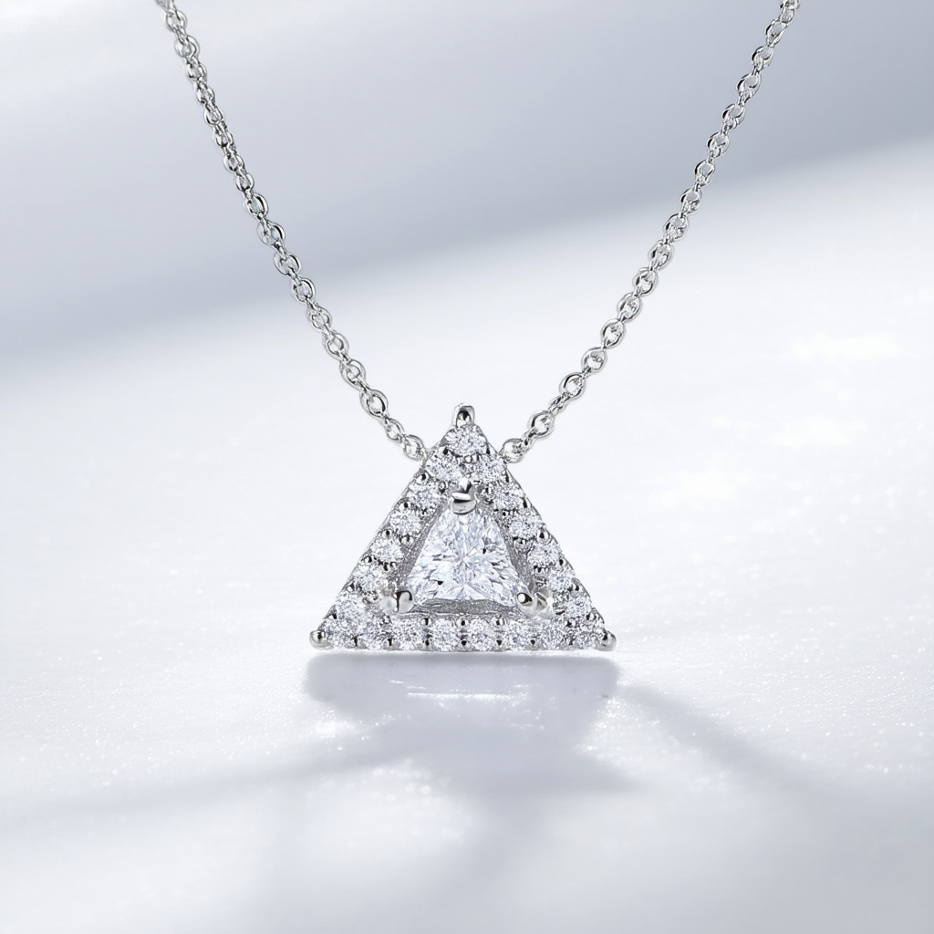 Amazon Collection Sterling Silver Cubic Zirconia Open Triangle Pendant Necklace,16"+ 2" Extender