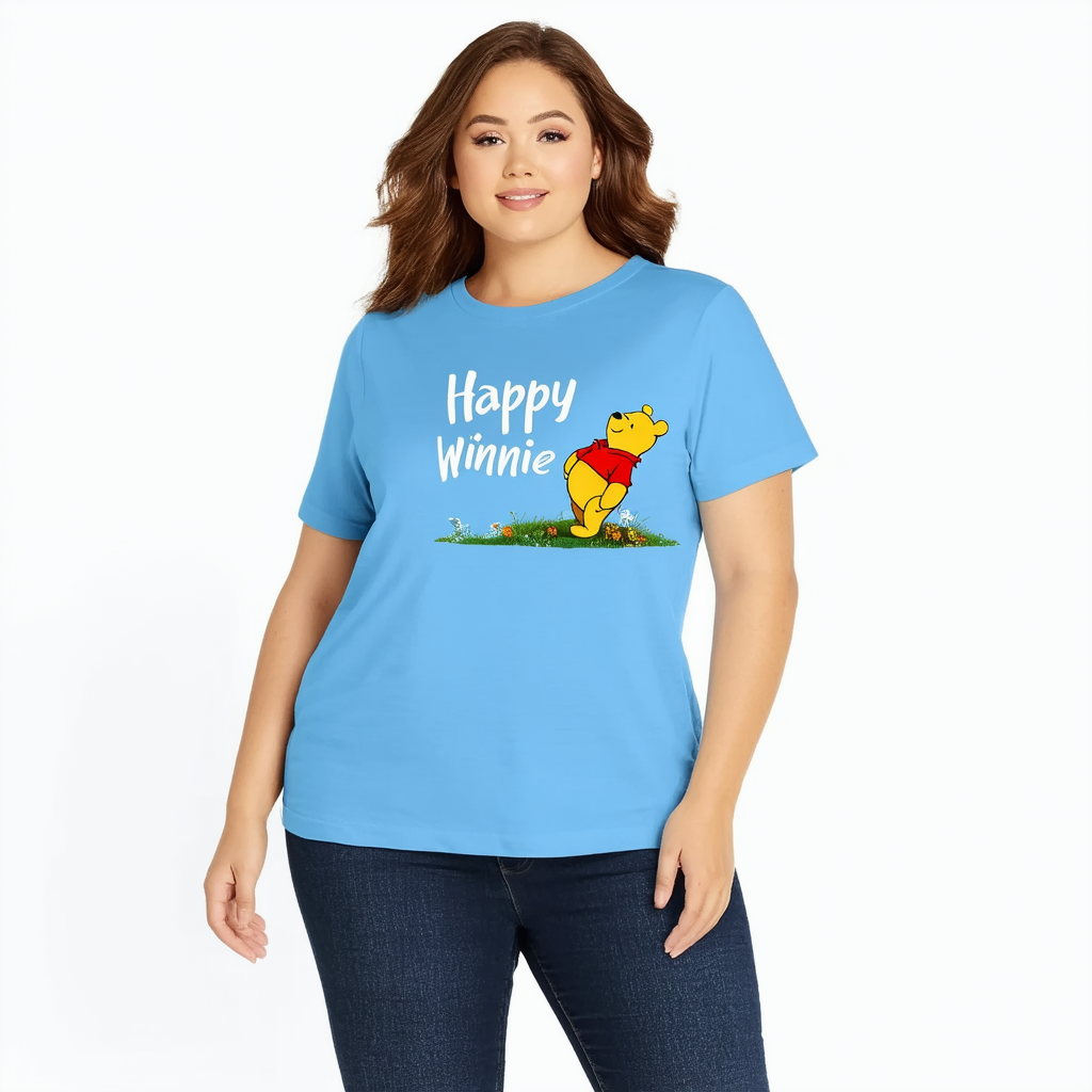 Disney Women's Happy Winnie The Pooh T-Shirt Plus Size Sky Blue