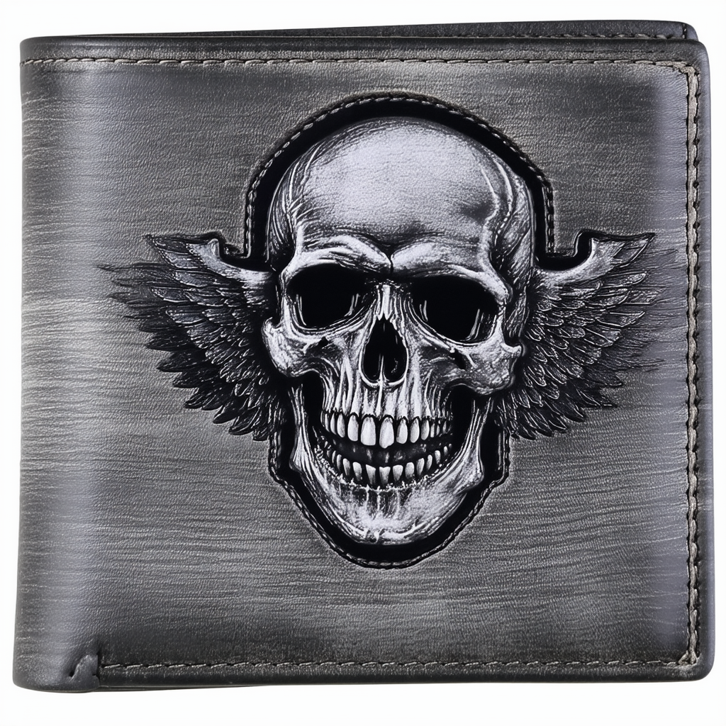 Harley-Davidson Men's Skull Graphite TriFold Short Leather Wallet UN4663L-GRYBLK