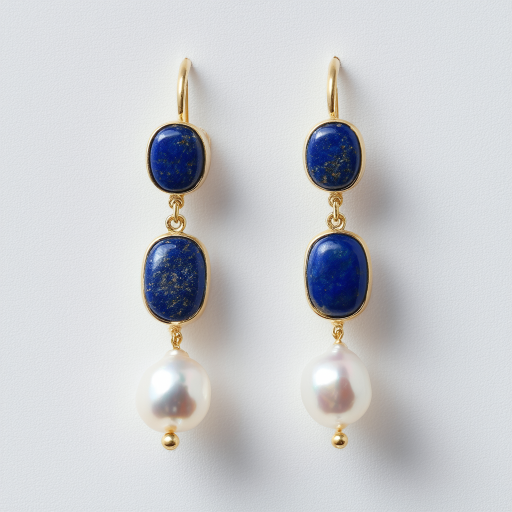 Amazon Collection 14k Lapis Lazuli and White Freshwater Cultured Pearl Drop Earrings