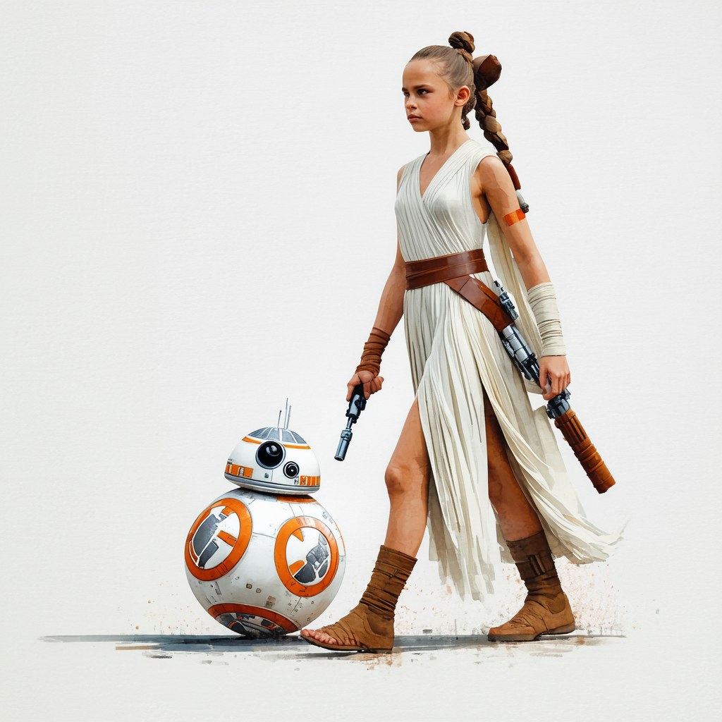STAR WARS Big Rey & Bb-8 Walking Girls 7-16 S/S Graphic Tee