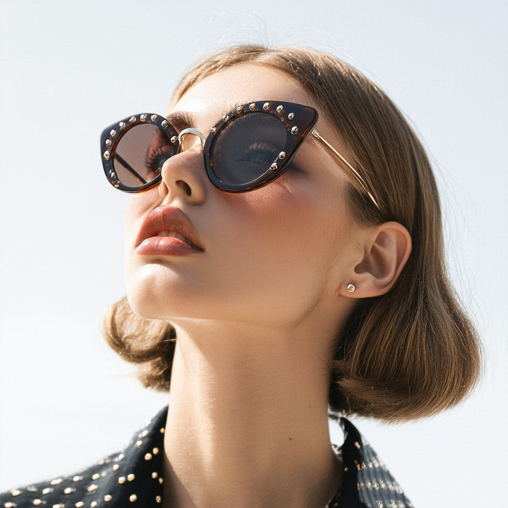 Modern Cateyes Vintage Inspired Circle Cat Eye Round Sunglasses w/Metal Rivets