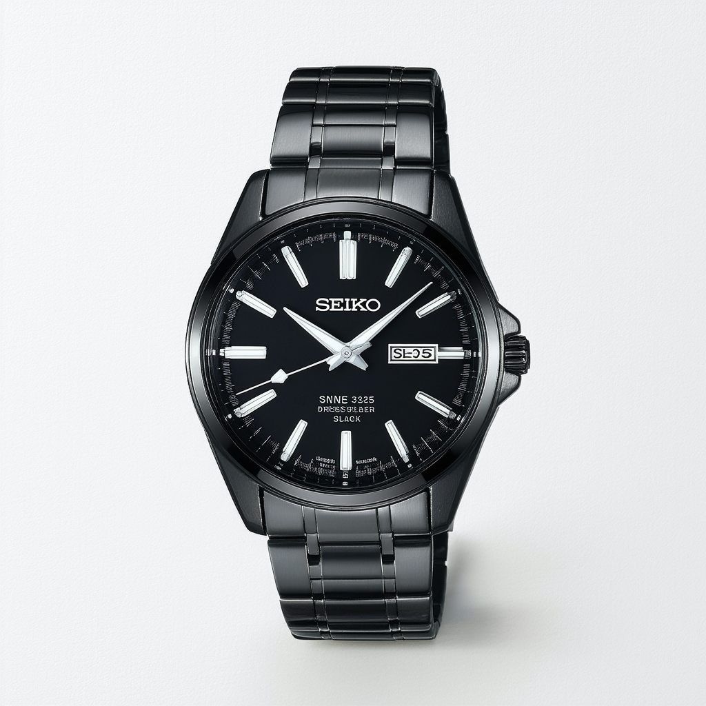 Seiko Men's SNE325 Dress Solar Black Stainless Steel Watch