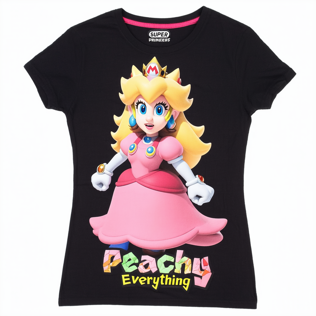 Women's Nintendo Super Mario Princess Peach Everything Peachy T-Shirt - Black - Medium