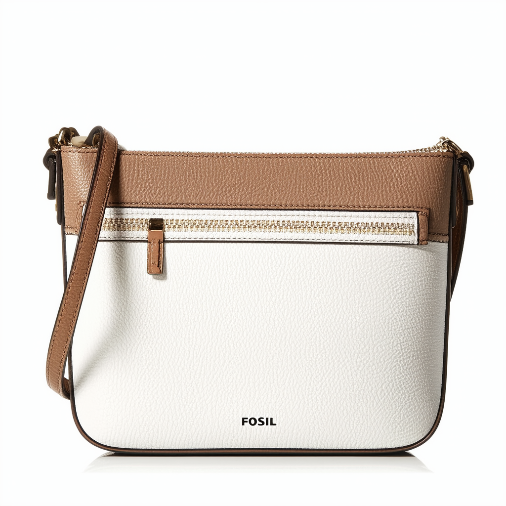 Fossil Women's Fiona Leather Large Crossbody Purse Handbag, White/Taupe