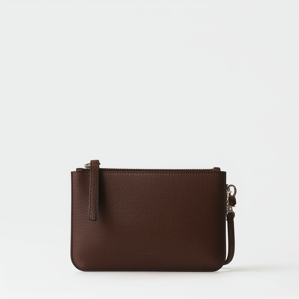 Michael Fulton Fulton Genuine Leather Wristlet Purse Handbag Evening Bag in Cocoa