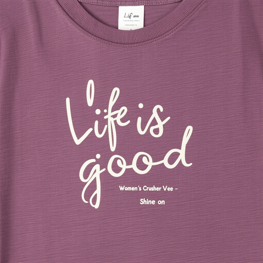 Life is good Women's Crusher Vee Engraved Shine on T-Shirt (Smoky Plum)