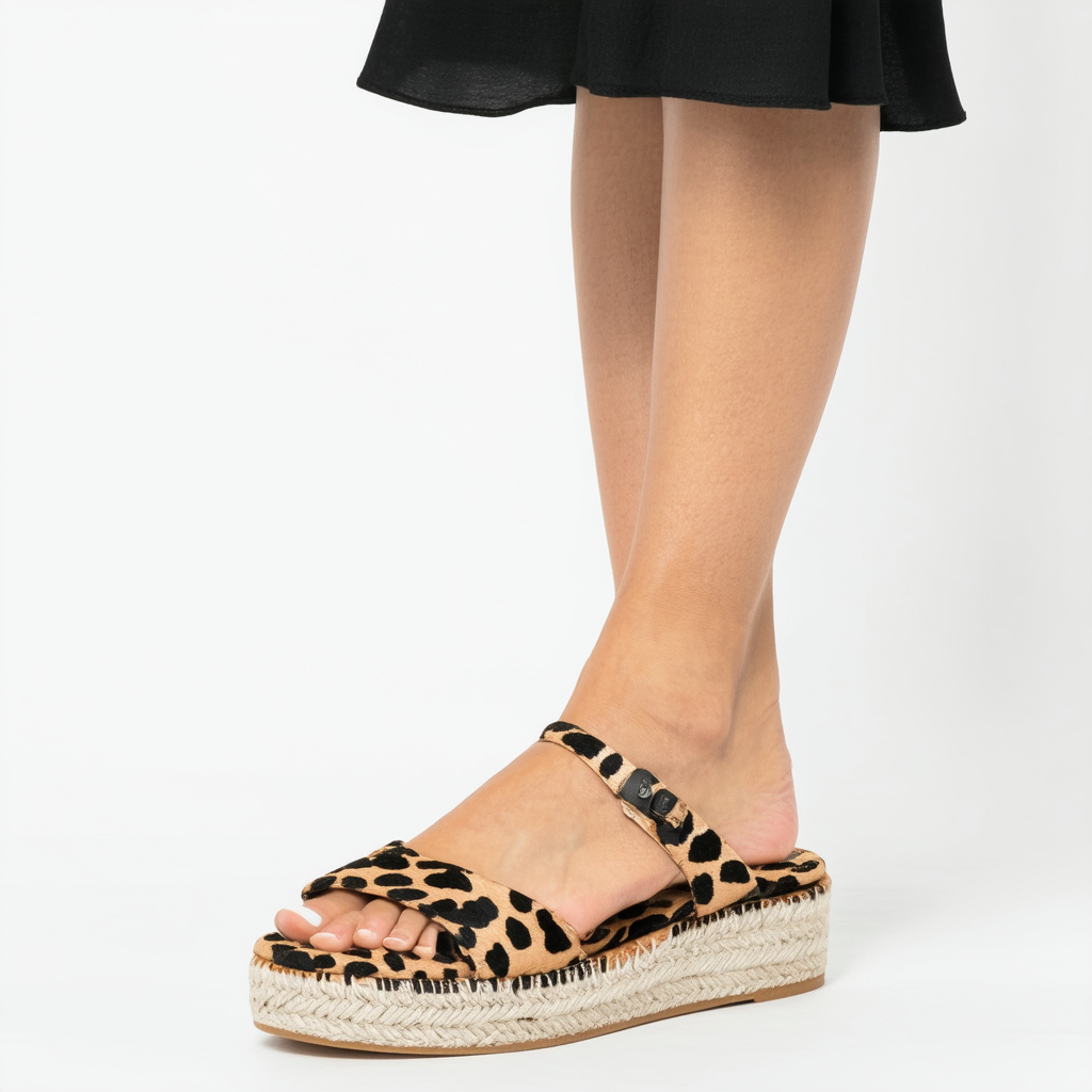 Qupid Fabio Platform Sandals for Women Animal Print Open Toe Espadrilles