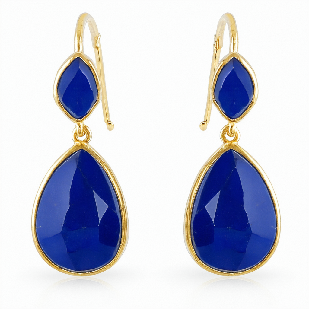 Amazon Collection Gold-Plated Sterling Silver Blue Onyx Bezel Drop Earrings