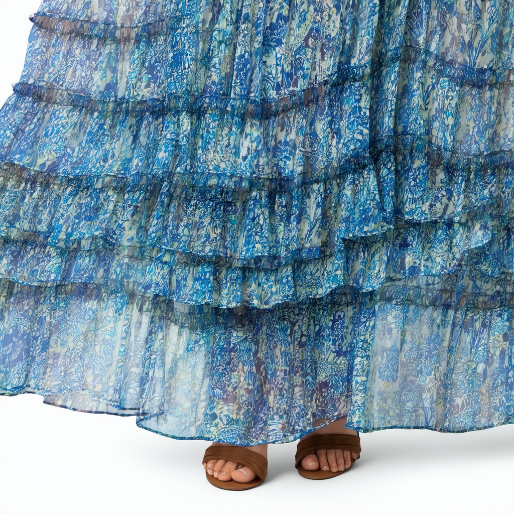 Vince Camuto Women's Patterned Chiffon Ruffle Maxi Dress