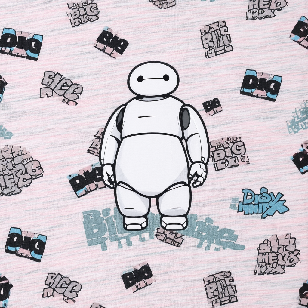 Disney Big Hero Six Patterned Baymax Girl's Heather Crew Tee
