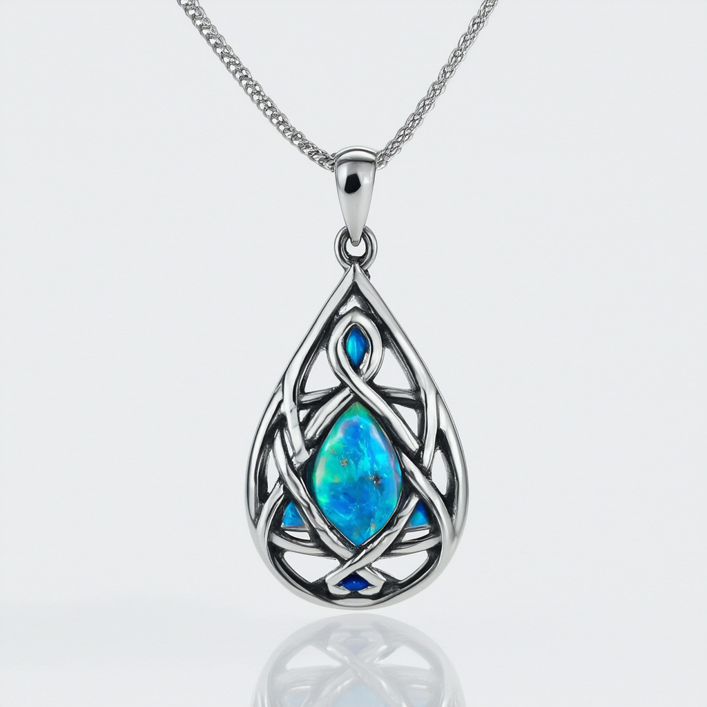 Amazon Collection Sterling Silver Celtic Teardrop-Shaped Pendant Necklace, 18"