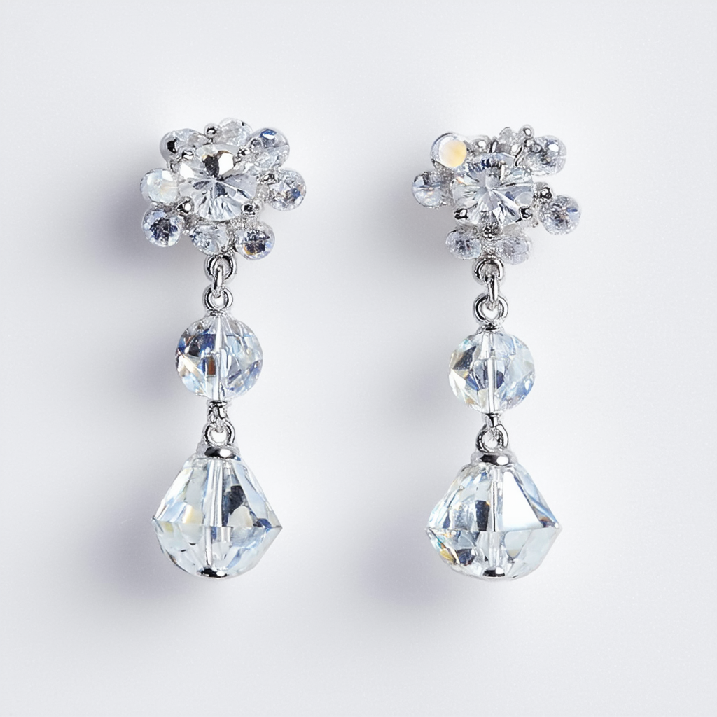 Amazon Collection Faceted Crystal Silver-Tone Beaded Dangle Earrings