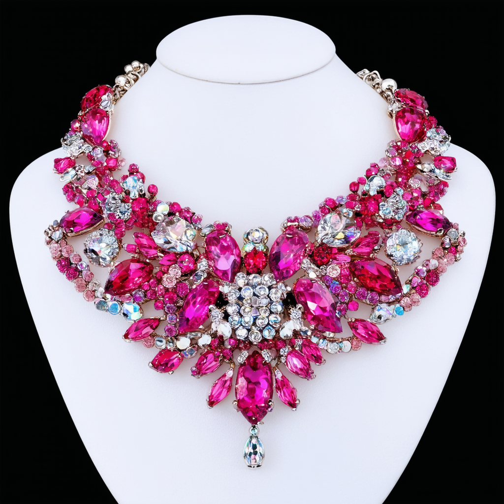 Betsey Johnson "Iconic Fabulous Fuchsia" Crystal and Bead Cluster Necklace