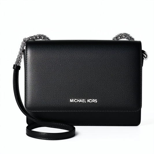Michael Kors Jet Set Item Flap Crossbody, Color Black with Silver hardware