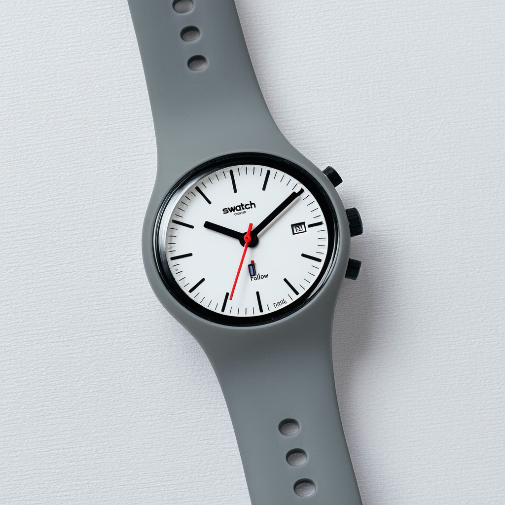 Swatch Follow Up White Dial Grey Rubber Unisex Watch GO701