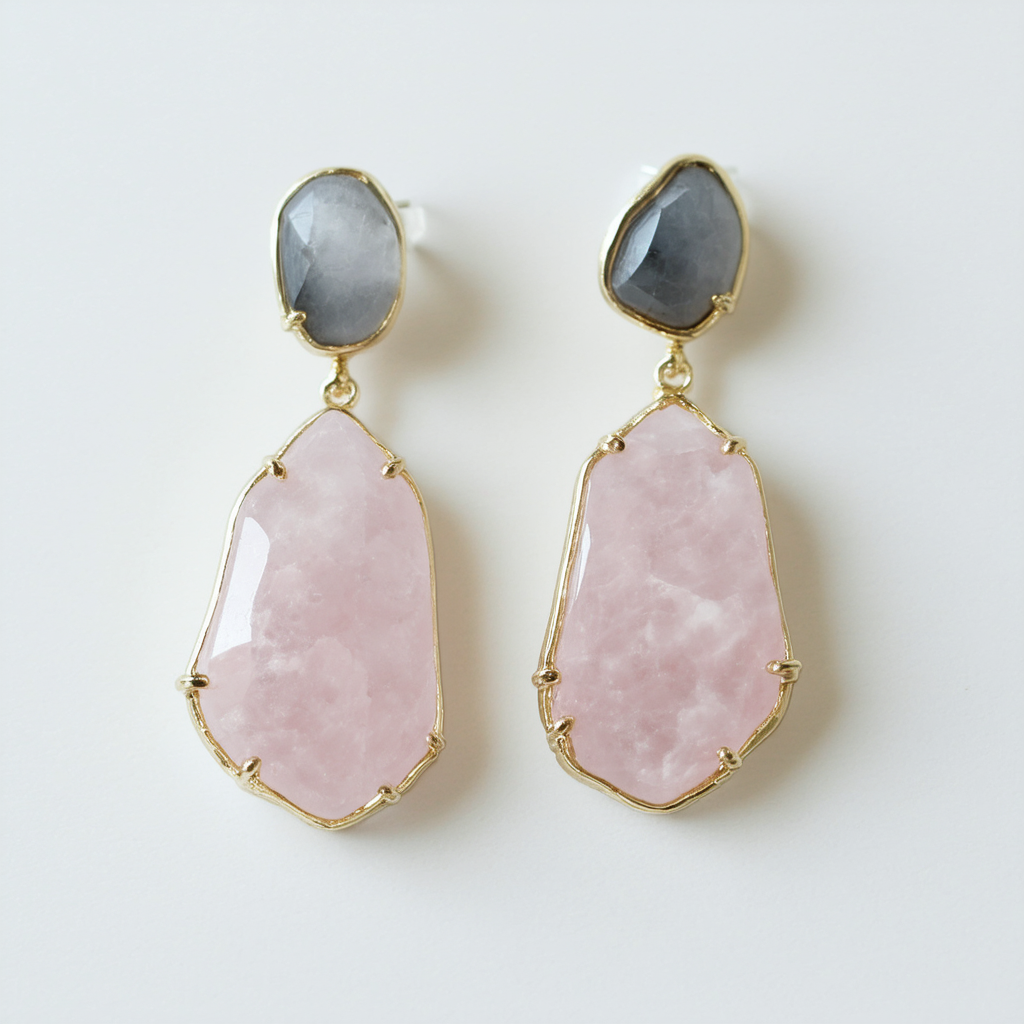 Amazon Collection Rose Quartz and Gray Agate Drop Earrings