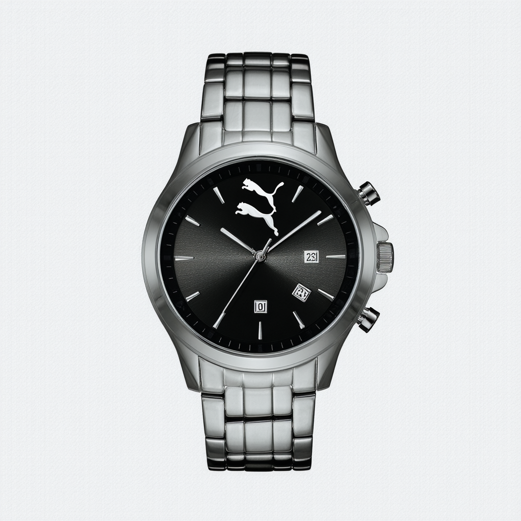 Puma Men's Element Silver-Tone Steel Black Dial