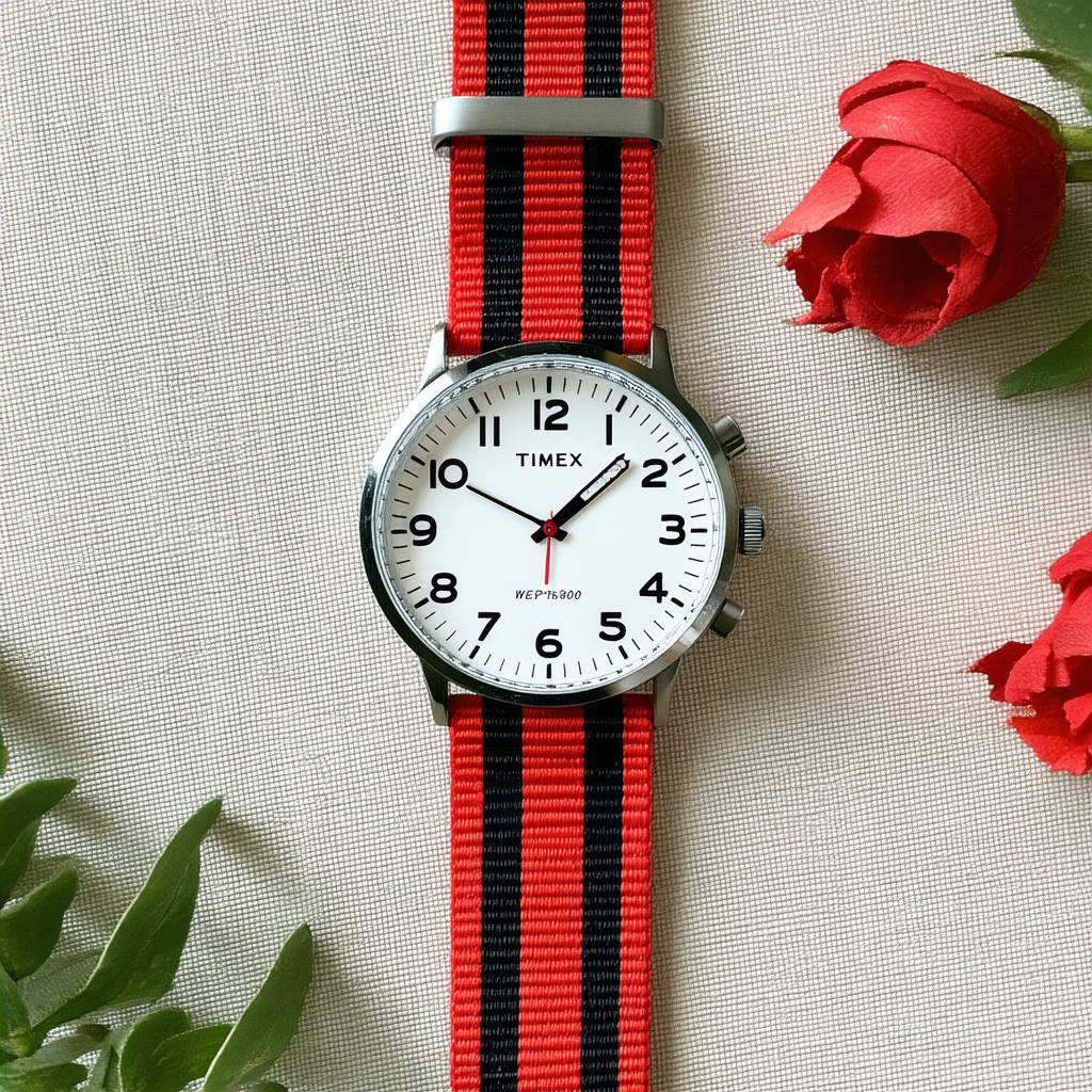 Timex Unisex TW2P68000 Weekender Red/Black Stripe Nylon Slip-Thru Strap Watch